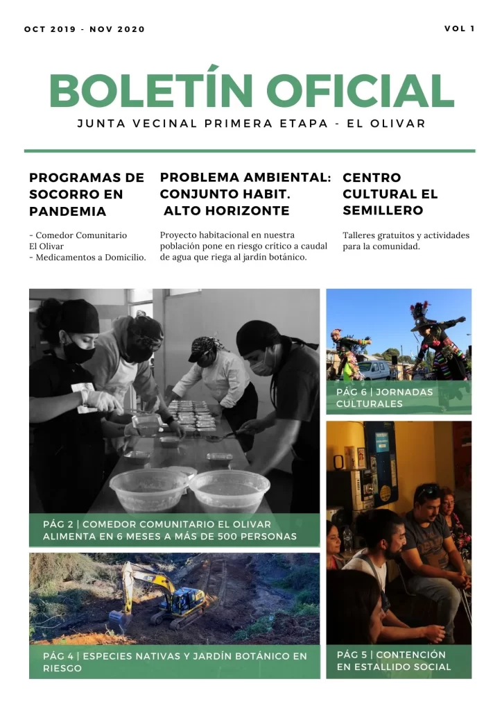 Portada de la primera edición hecha del Boletín oficial de la junta de vecinos El Olivar Primera Etapa